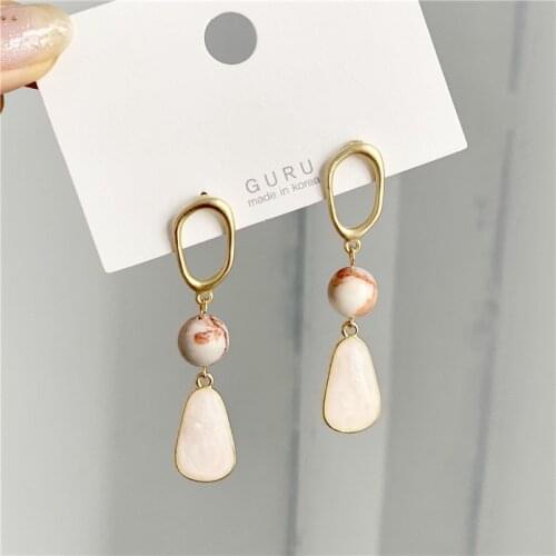 Korean Temperament Premium Brown Natural Shell Geometric Matte Long Tassel personality Design Stud Earrings Wholesale Hot Sale