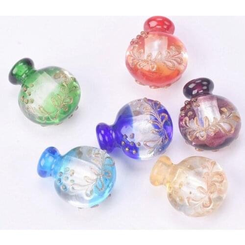 29x24mm Round Handmade Lampwork Glass Perfume Essential Oil Bottle Pendant
