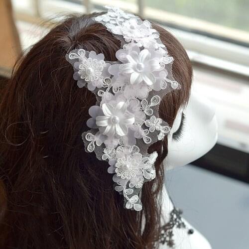 3 pair /lots Fashion three-dimensional flower pearl claw drill lace applique wedding dress DIY headdress clothing accessories
