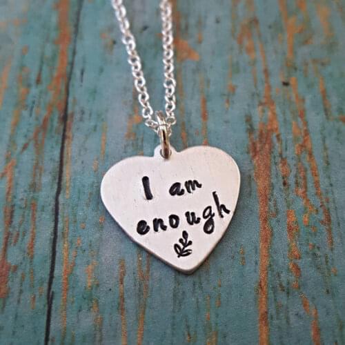 Stainless Steel I am enough Pendant Awareness Recovery Symbol Handstamped Leaf Mental Health Necklace Women Girl YLQ0698