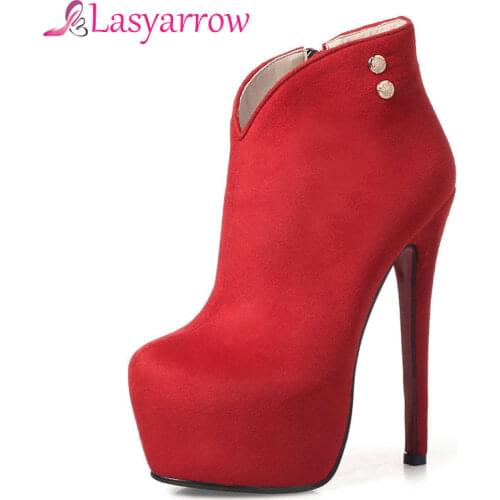 Lasyarrow Fashion Round Zipper Ankle Boot High Heels Short Boots Autumn Boots Shoes Winter Woman Shoe Platform Ankle Boots RM070
