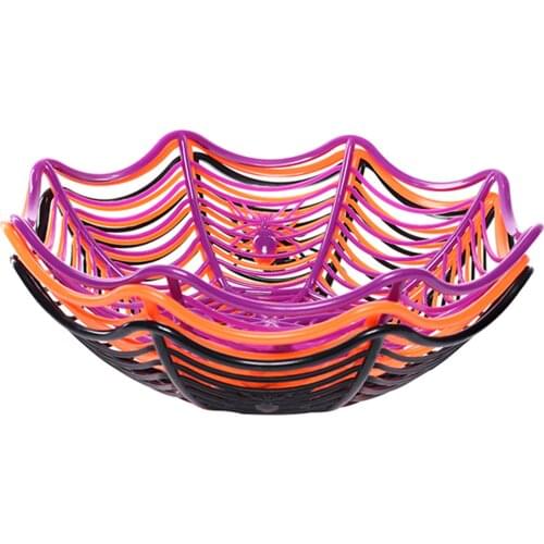 Hot Sale Halloween Fruit Plate Decoration Spiderweb Pattern Party Supplies Creative Candy Plastic Basket