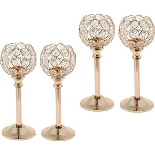 MagiDeal 4 Pieces Crystal Candlestick Holder Candelabrum Wedding Xmas Golden