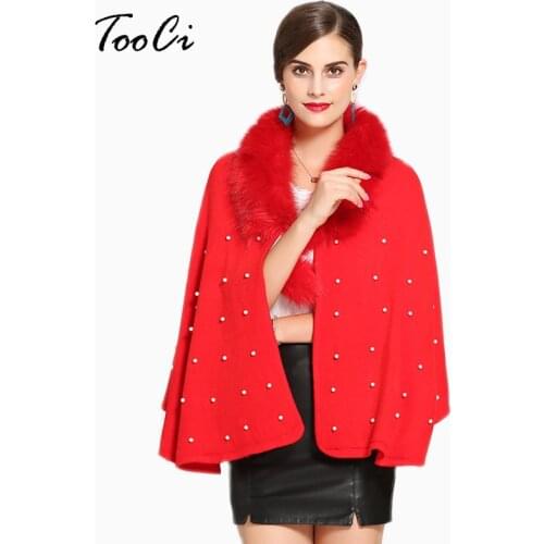 Elegant Red Faux Fur Coat Women Spring Ponchos And Capes Fur Cashmere Feel Plush Overcoat Outerwear Cardigan Women Coat
