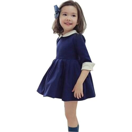 Fashion Spring new baby princess pleated doll collar 5 points sleeve children girl comfortable casual dress
