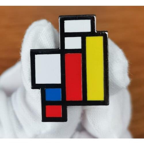 Mondrian Art Enamel Pin geometric work inspired Brooch abstract art jewelry