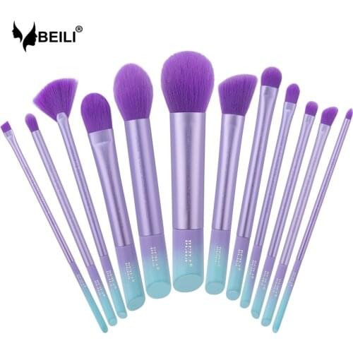 BEILI Purple 12pcs Makeup Brushes Set Professional Foundation Powder Highlighter Blusher Eyeshadow Eyeliner Makeup Brush