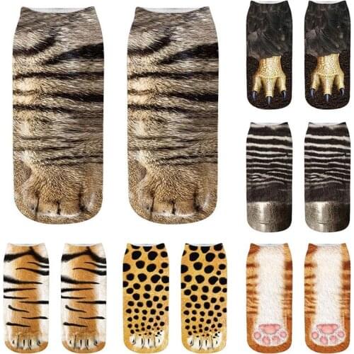 New 3D Animals Paw Printed Women Socks Cute Cat Paw Pattern Short Sock Funny Kawaii Low Ankle Cotton Socks Unisex