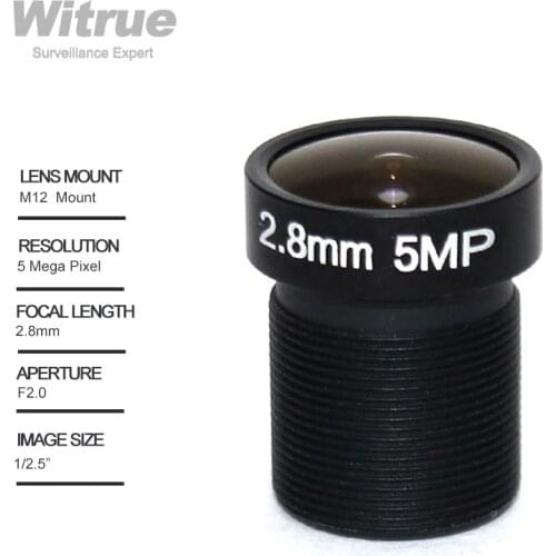 Witrue 5.0Megpixel CCTV Camera Lens 2.8mm M12 Mount Fixed Iris F2.0 1/2.5" for HD Security IP Cameras