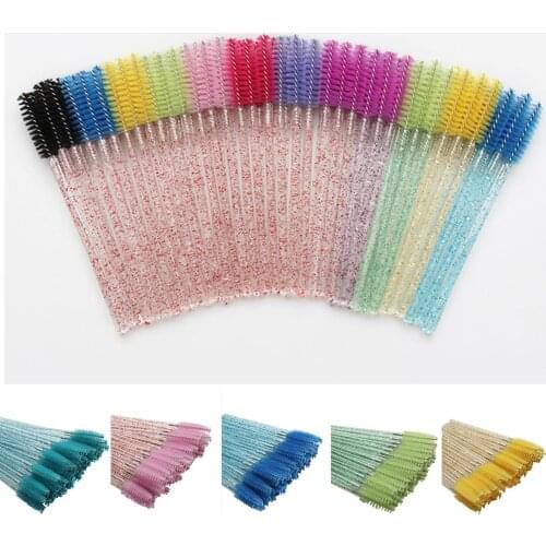 Disposable Eyelash Brush 50 Pcs Crystal Eye Brush Diamond Handle Mini Mascara Wands Brush Eyelash Extension Makeup Brush Set