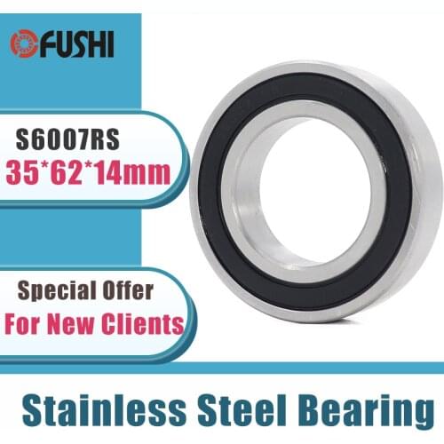 2PCS S6007RS Bearing 35*62*14 mm ABEC-3 440C Stainless Steel S 6007RS Ball Bearings 6007 Stainless Steel Ball Bearing