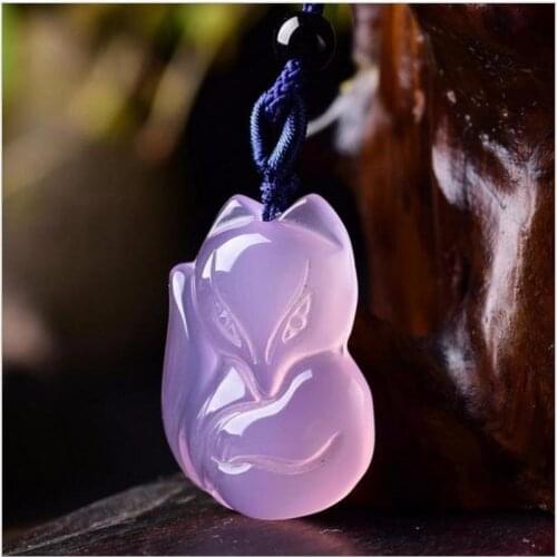 Hot Selling Natural Men Women Fine Jade Pink Agate Fox Pendant Beads Necklace Charm Jewellery Fashion Accessories Gifts Unisex