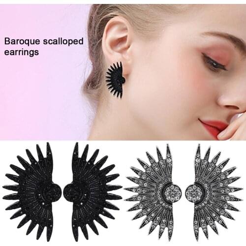 Retro Luxurious Scalloped Wing Shape Rhinestone Inlaid Stud Earrings Jewelry Fashion Earrings Earrings For Women Girl Earrings