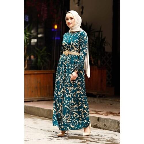 Straw Belt Wave Pattern Dress Ramadan Kaftan Dubai Abaya Turkey Muslim African Hijab Dress Muslim Women HijabDresses Vestidos
