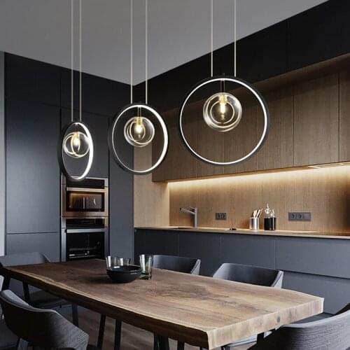 Nordic Bar Led Glass Pendant Lights Simple Black Metal Clear Globes Hanging Lamp Dining Room Led Suspend Lamp Lustre Luminarias