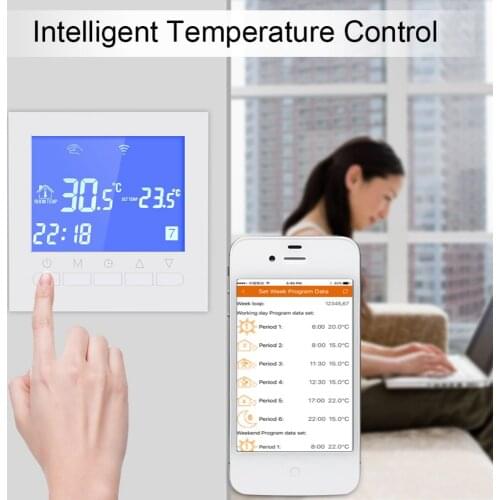 Wifi Thermostat Electric /Water Heating Thermostat 16/3A Touchscreen Smart Programmable Temperature Controller With LCD Display