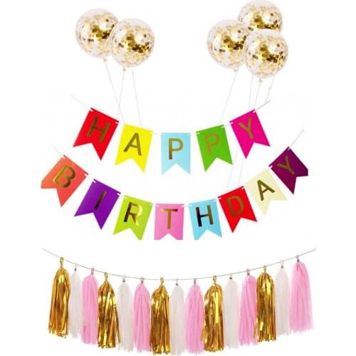 Birthday Party Decoracion 5 Balloons +happy Birthday Gilding Happy Birthday Letters Pull Flags Banners Fish Tails Hang Flags