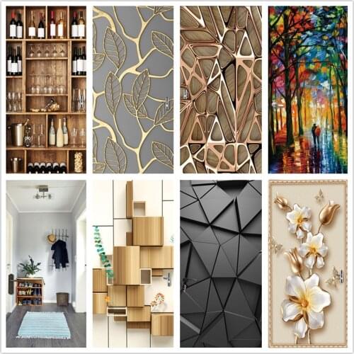 3D View Door Wallpaper Vinyl Self-adhesive Wallpaper Removable Waterproof Room Decoration Geometric Mural Posters deurstickers