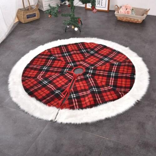 Free shipping Extra Large 36"/50" Christmas Tree Skirt Plaid with Faux Fur Border Buffalo Check skirt Christmas decoration