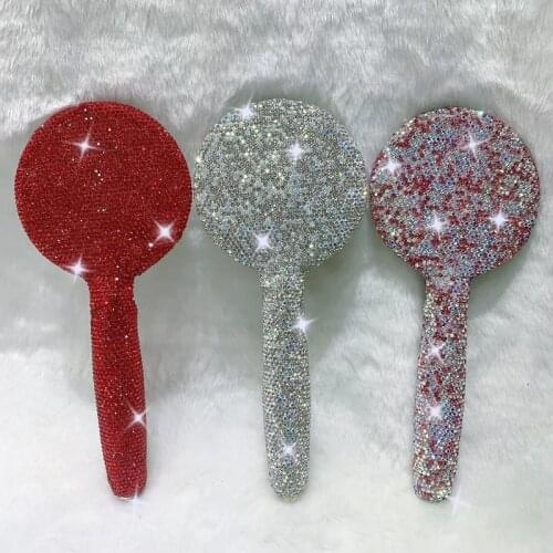 Handmand Full Diamonds Wooden Handle Makeup Mirror Massage Meridian Airbag Rhinestone Comb Portable Compact Hand Held For Women