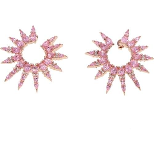 Big Circle Hoop with pink cz Fashion luxury rose gold Color Earrings For Cool Girl Earrings Oorbellen Jewelry