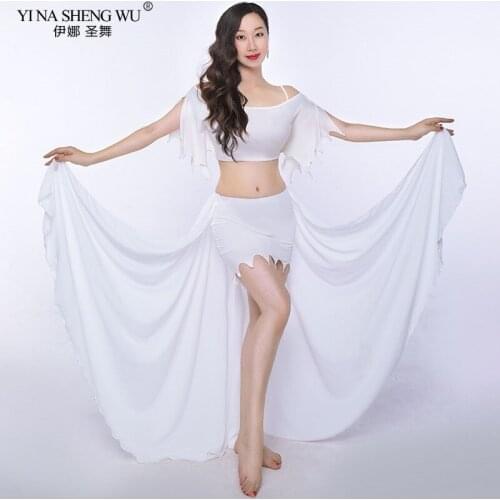 Belly Dance Practice Costumes Women 2020 Summer Oriental Dance Short Sleeve Modal Floating Yarn Short Skirt Practice 2pcs Suit