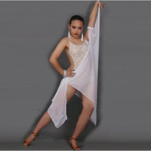 Sexy Latin Dance Dress Women Stage Show Costume White Dress Dance Practice Wear Standard Tango Salsa Dress Charleston BL2135