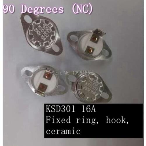 10pcs/Large Power Temperature Control Switch KSD301/KSD302 90 Degree 16A 250V Normally Closed Ceramics Temperature Switch
