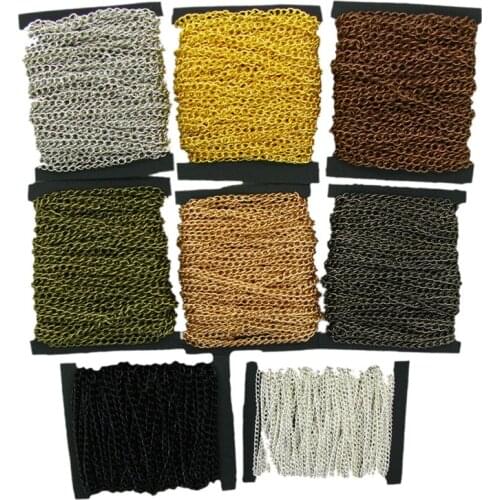 2m/lot 2.5/3.5/4.5mm Width Necklace Chains Rhodium/Silver/Gunblack/Antique Bronze Color Flat Chain for DIY Jewelry Making