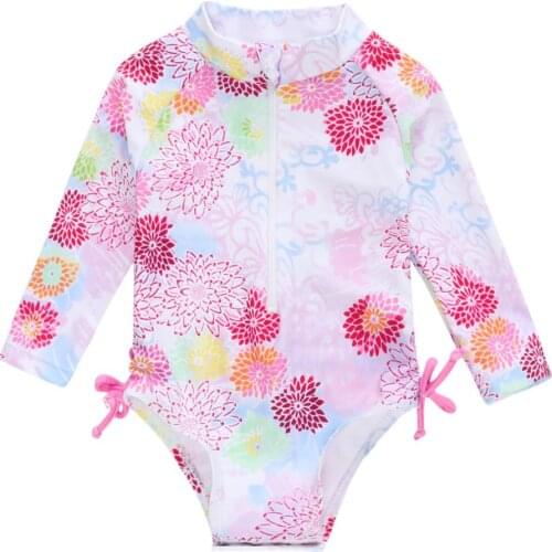 Honeyzone One-piece Swimsuit Baby Girl Swimwear Flower Print Siamese Bikini Newborn Baby Swimming Training Suit Banador Bebe