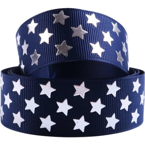 25mm Star Silver Foil grosgrain printed ribbon Rainbow diy Garment Accessories ribbon tape Wedding Decoration,50Yc4095