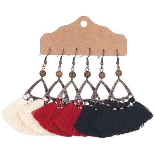 3 Pairs Bohemian Style Tassel Pendant Earrings Layered Tiered Fringe Earrings Hoop Tassel Decor Earrings Jewelry Accessories