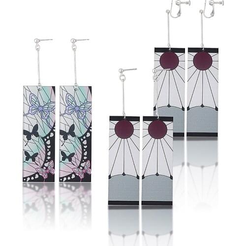 Anime Demon Slayer Kimetsu no Yaiba Acrylic Earrings Tanjirou Kochou Shinobu Butterfly Cosplay Drop Earrings Jewelry