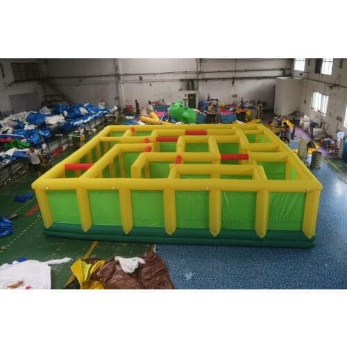 Free air ship to door,yellow color inflatable maze game, oxford portable inflatable laser tag maze court