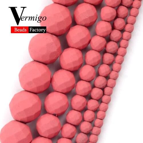 Natural Faceted Rose Red Nanotech Rubber Hematite Stone Beads For Jewelry Making Loose Beads 2-10mm Diy Bracelet Necklace 15"