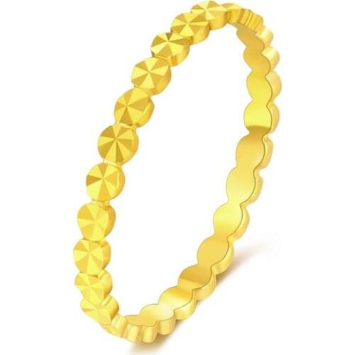 Solid 24K Yellow Gold Ring Full Way Diamond-Cut Ring Band Size 5