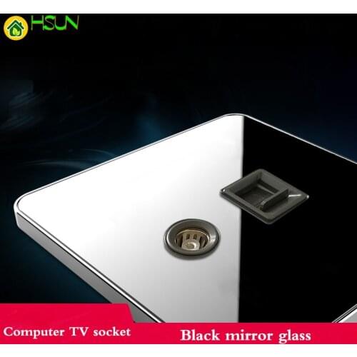 Black mirror glass Type 86 Computer TV Socket Network Telecom Broadband + TV Socket Switch Panel