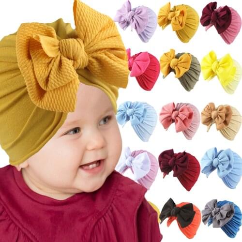 Baby Solid Headband Hat Bowknot Turban Toddler Beanie Cap Kids Baby Boys Girls Big Bow Knotted Hat Beanie Headwear Accessories