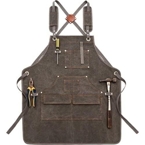 Woodworking Aprons Heavy Duty Waxed Canvas Work Apron with Pockets for Garden Carpenter Blacksmith Shop Apron