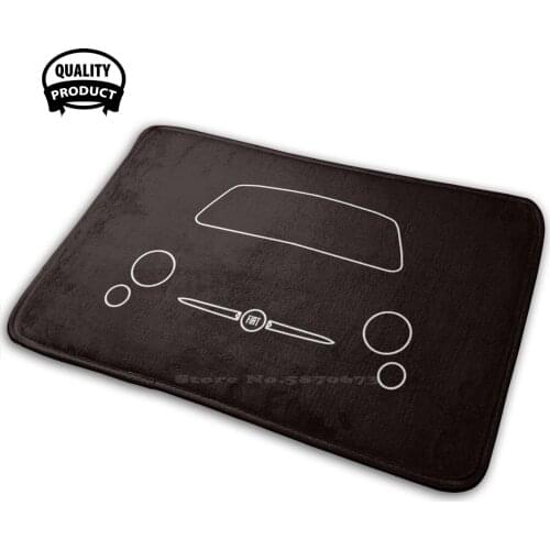 Fiat 500 Outline Graphic (White) 3D Soft Non-Slip Mat Rug Carpet Cushion Fiat 500 Cinquecento Classic Small Car Italy Italian