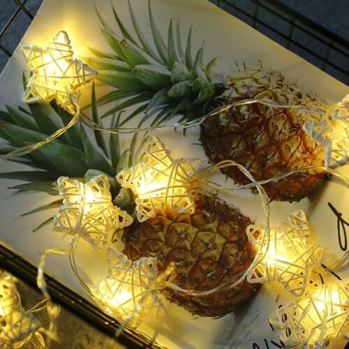 Thrisdar 10/20LED Rattan Star String Light Christmas Fairy Garland Battery Powered Holiday Wedding Party Starry Star Light