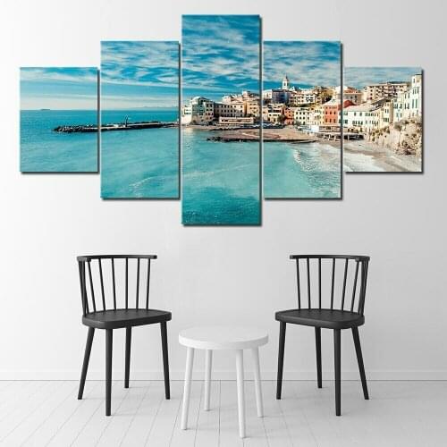 Italy Seashore Wide Coast 5pcs Modern Home Wall Decor Canvas Picture Art HD Print Painting On Canvas for Living Room