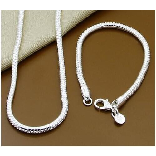 LEKANI 925 Sterling Silver Solid Snake Chain Bracelet Necklace For Women Men Brand Sets Fashion Charm Jewelry