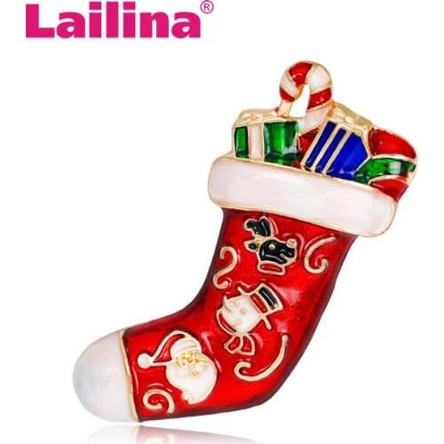 Lovely Cartoon Christmas Stocking Rhinestone Brooch Pin Gift Women Jewelry