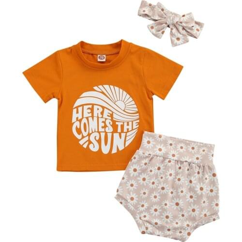 Cute Baby Girls Clothes Set Letter Print Short Sleeve O-neck Romper + Floral Print Short Pants Toddler Girl Clothing Suit