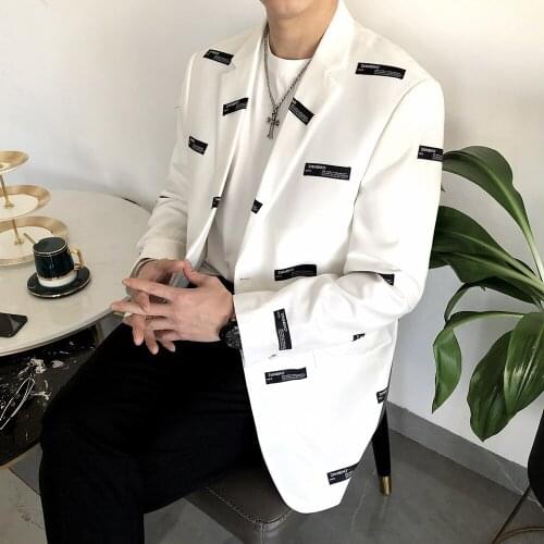 Mens Korean Suit 2021 Spring New Fashion Patch Costume Homme Social Party Formal Terno Blazer Masculino Casual Male Clothing