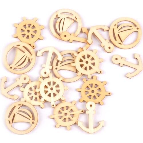 50Pcs 25mm Scrapbooking Carfts Handmade Art Accessories Mixed Rudder/sailboat Shape Natural Wooden Craft For Decoration M1706