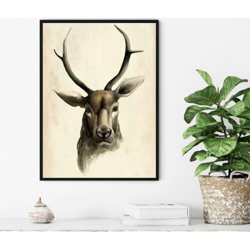 Brown deer Wall Art Canvas Paintings Posters and Prints Animal Wall Pictures for Living Room Home Decoration No Frame
