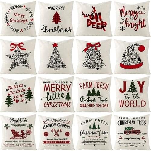 Christmas Bells Cushion Cover 45*45 Letter Christmas Decorations for Home Decor Decorative Pillowcase Flax Pillow Cover
