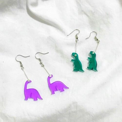 New Cute Fluorescence Colorful Dinosaur Acrylic Earrings for Women Girls Lovely Animal Long Drop Dangle Earring Party Jewelry